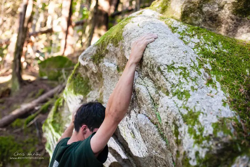 bouldering in one of Squamish's thousands of boulders