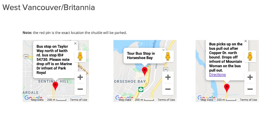 Bus drop off locations in west vancouver towards squamish