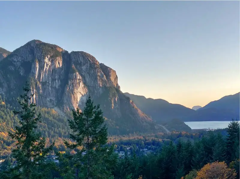 The squamish chief seen from the west side at sunrise