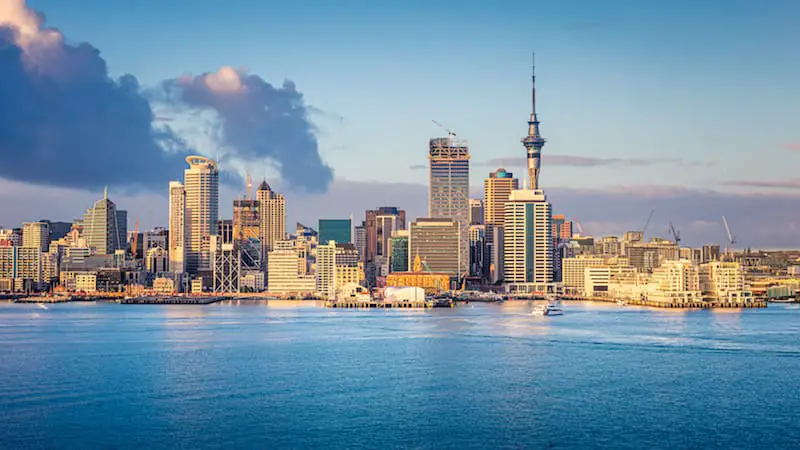 auckland skyline with clouds and a sunset
