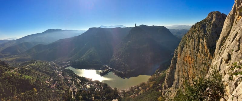 Looking down from above to town of el chorro with lake