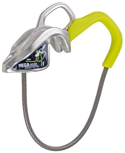silver and yellow assisted braking belay device