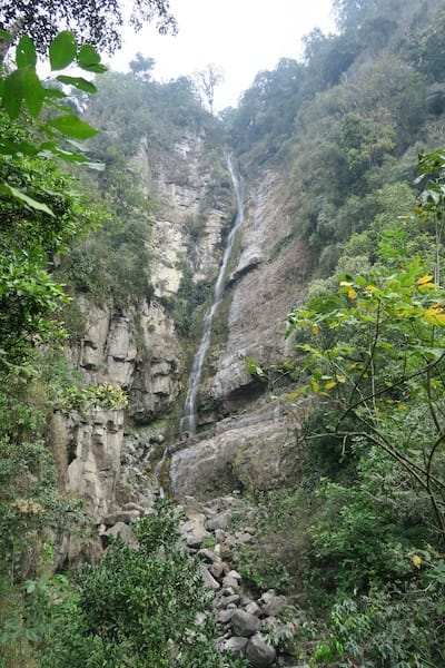 View of the rocks with waterfall