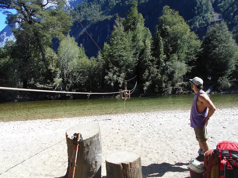 man about to do a river crossing tyrolean traverse