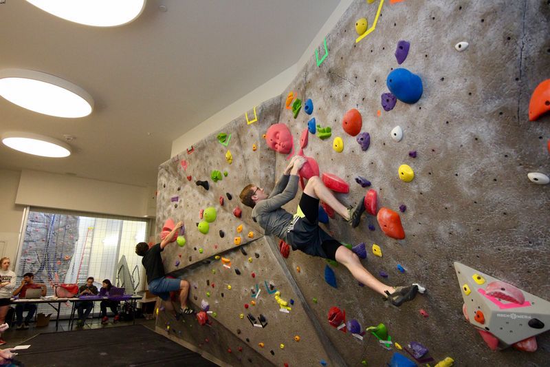 Person bouldering in Gym