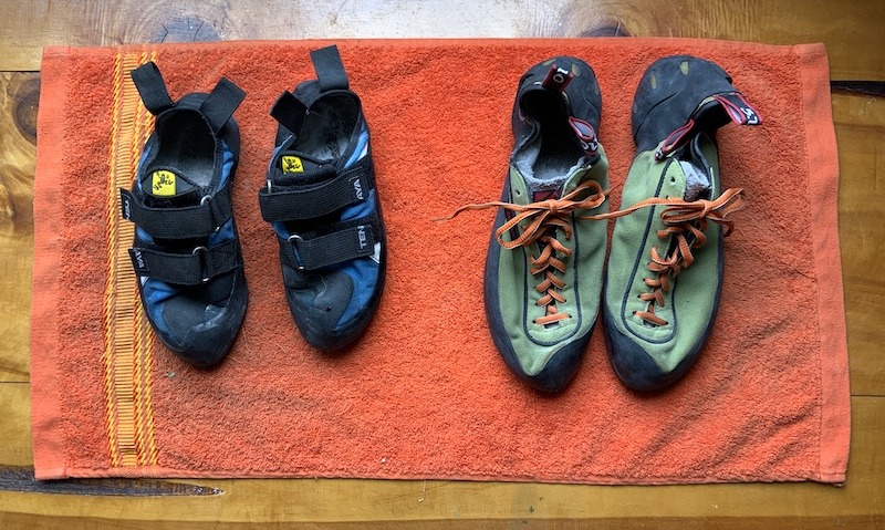 Clean rock climbing shoes
