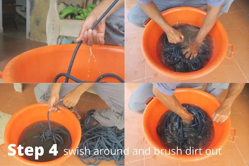 cleaning climbing: step 4 swish around and brush dirt