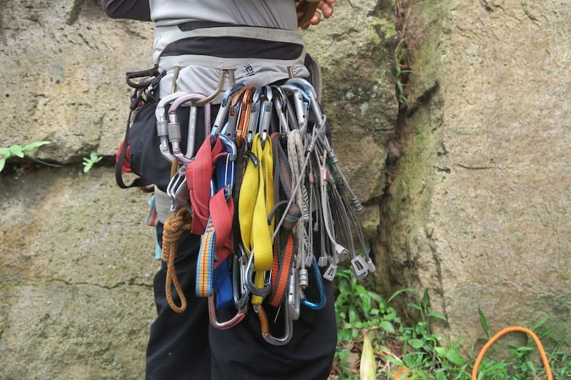 climber wearing trad rack