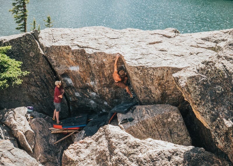 Man climbing rock